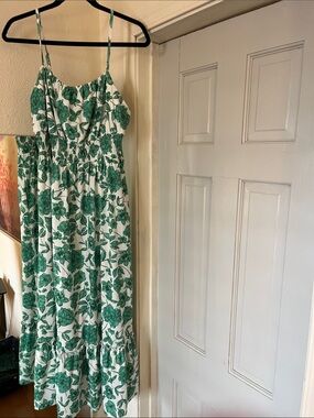 Grace Karin White Midi Sundress with Green Floral Print